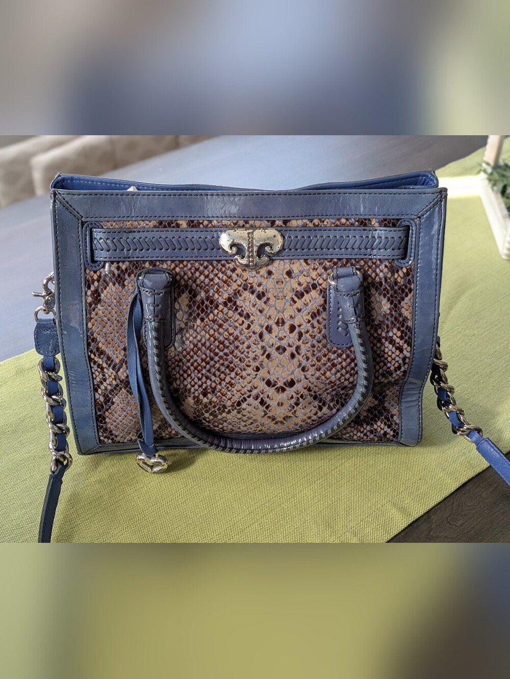 Brighton Python And Blue Patent Leather Satchel Handbag & Wallet